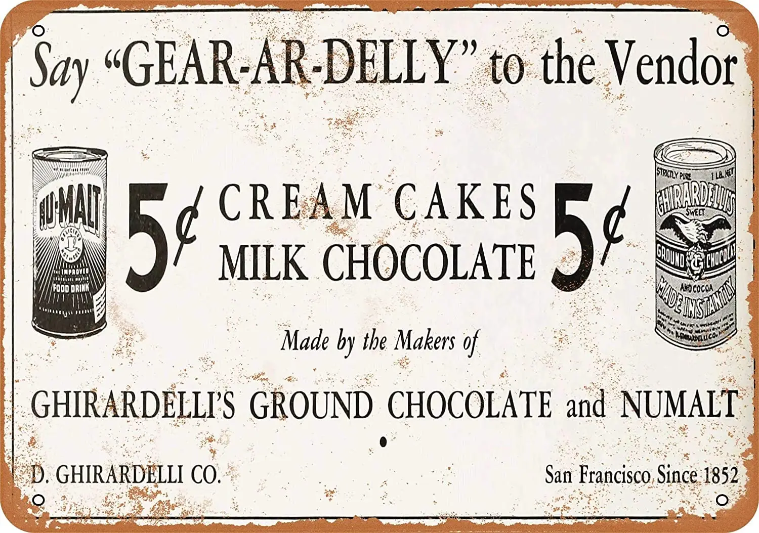 

Oulili Metal Sign 12" X 8" 1937 Ghirardelli Chocolate Creak Cakes Wall Decor Sign Suitable for Home Bar Cafe