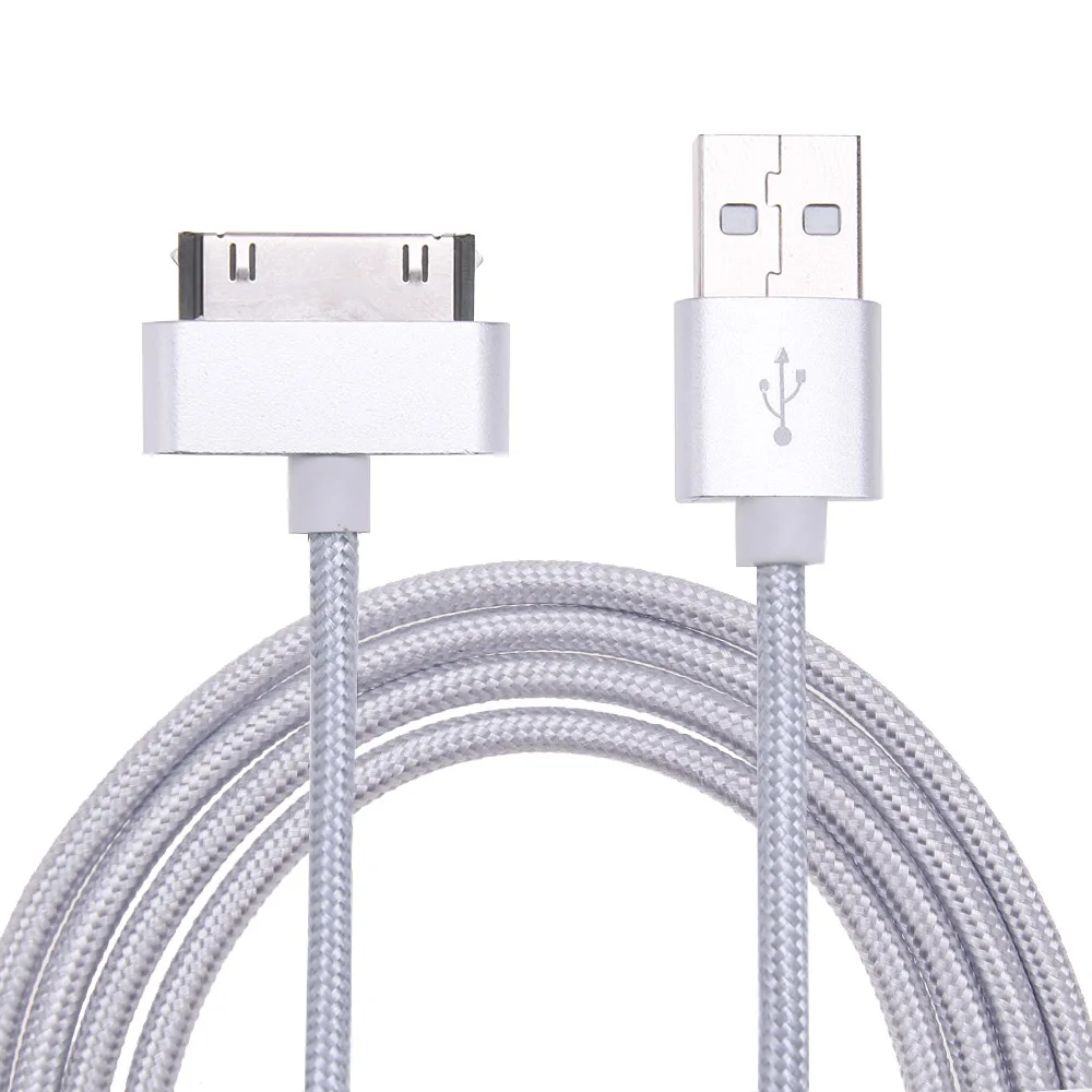 Нейлоновый USB кабель для IPhone 4S 4, металлический штекер, нейлоновый плетеный провод, кабель для зарядного устройства, 2,1 A, шнур для быстрой зарядки и синхронизации данных для IPad 1, 2, 3