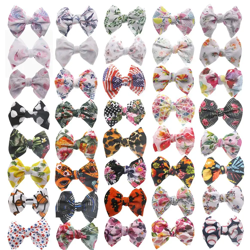 30Pcs/Lot Leopard Print Elastic Nylon Hair Band Floral Toddler Baby Headband Newborn Bowknot Hairbands Girls Hair Accessories