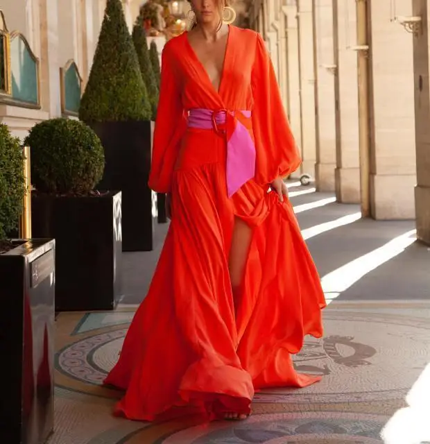 Женское шифоновое макси-платье в стиле бохо летнее платье с длинным рукавом и