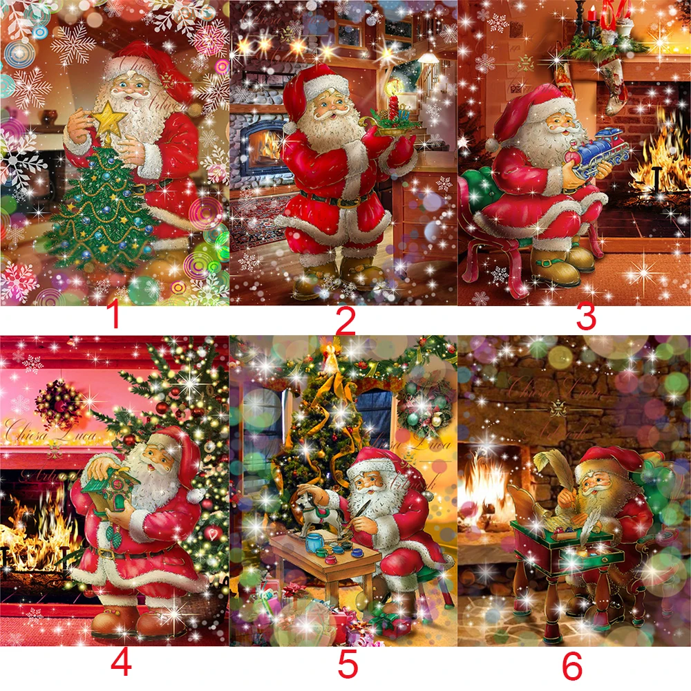 

5D Diamond Painting Kits Full Round DIY Santa Claus Cross Stitch Pattern Rhinestone Embroidery Craft Wall Sticker Christmas Gift