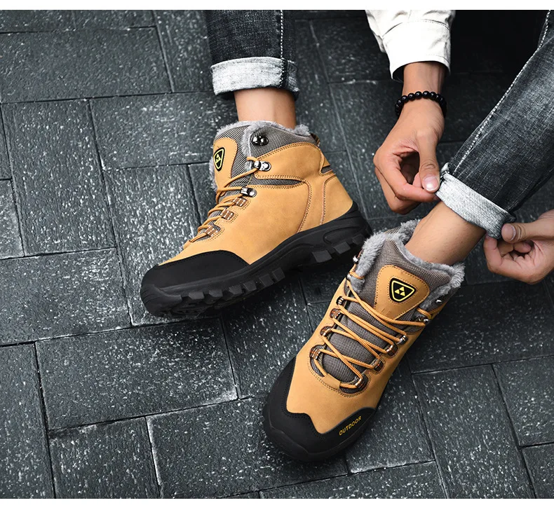 2019 зимние уличные мужские ботинки черные рабочие на шнуровке плюшевые теплые