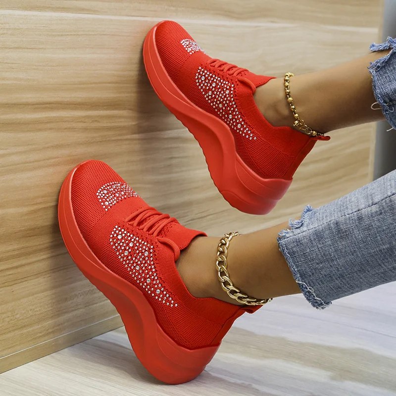 

Fashion Women's Summer Autumn Rhinestone Lace-up Breathable Casual Sports Shoes Female Outdoor Platform Shoes Large Size 36-43