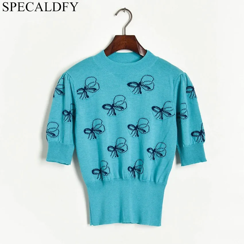 Весна лето 2020 женские вязаные топы Пышный рукав бант дизайнерский подиумный Топ