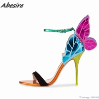 abesire new womens sandals butterfly decoration multi color high heels summer shoes for women fashion stilettos zapatos mujer