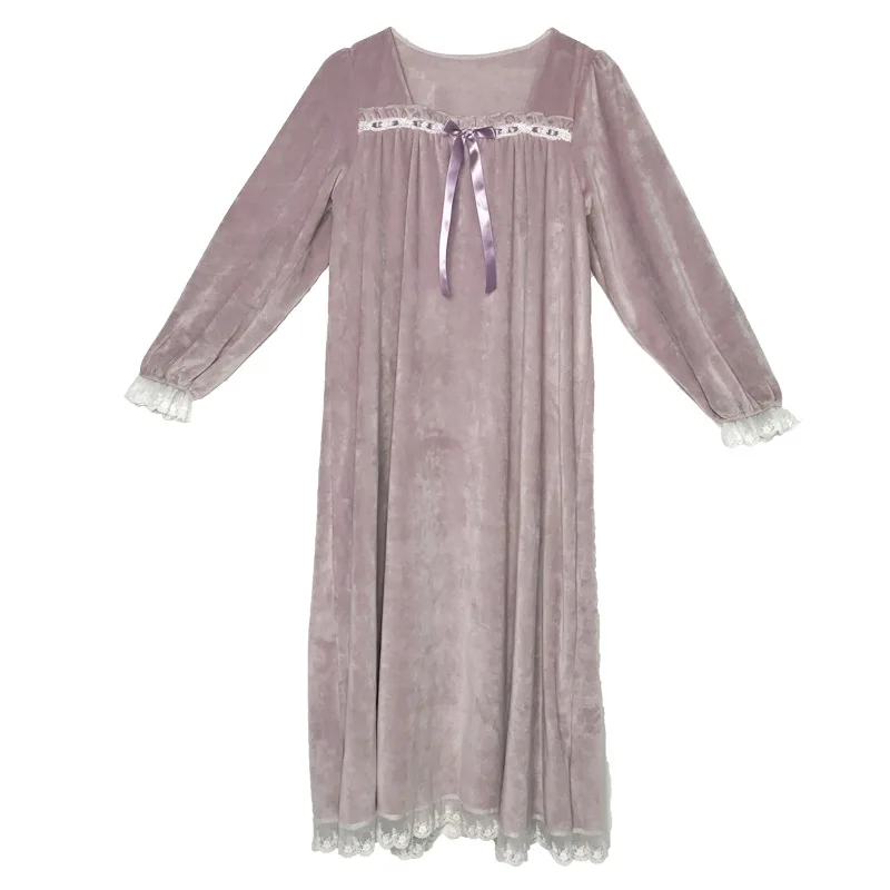 Island Velvet Nightdress Girl Winter Princess Style Thickened Flannel Nightdress Long Sweet Coral Velvet Can Be Worn At Home