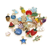 30pcs metal alloy dripping oil charm shell animals fruit cat leaf mixed enamel beads pendants charms craft diy jewelry findings
