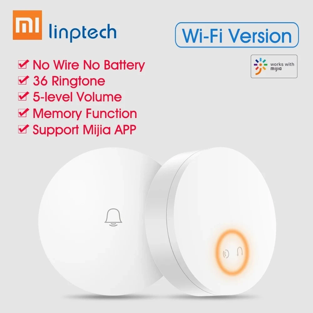 

Linptech WIFI Self-power Generating Wireless Doorbell Work with Mijia APP Smart Control Memory Function AC 110-240V