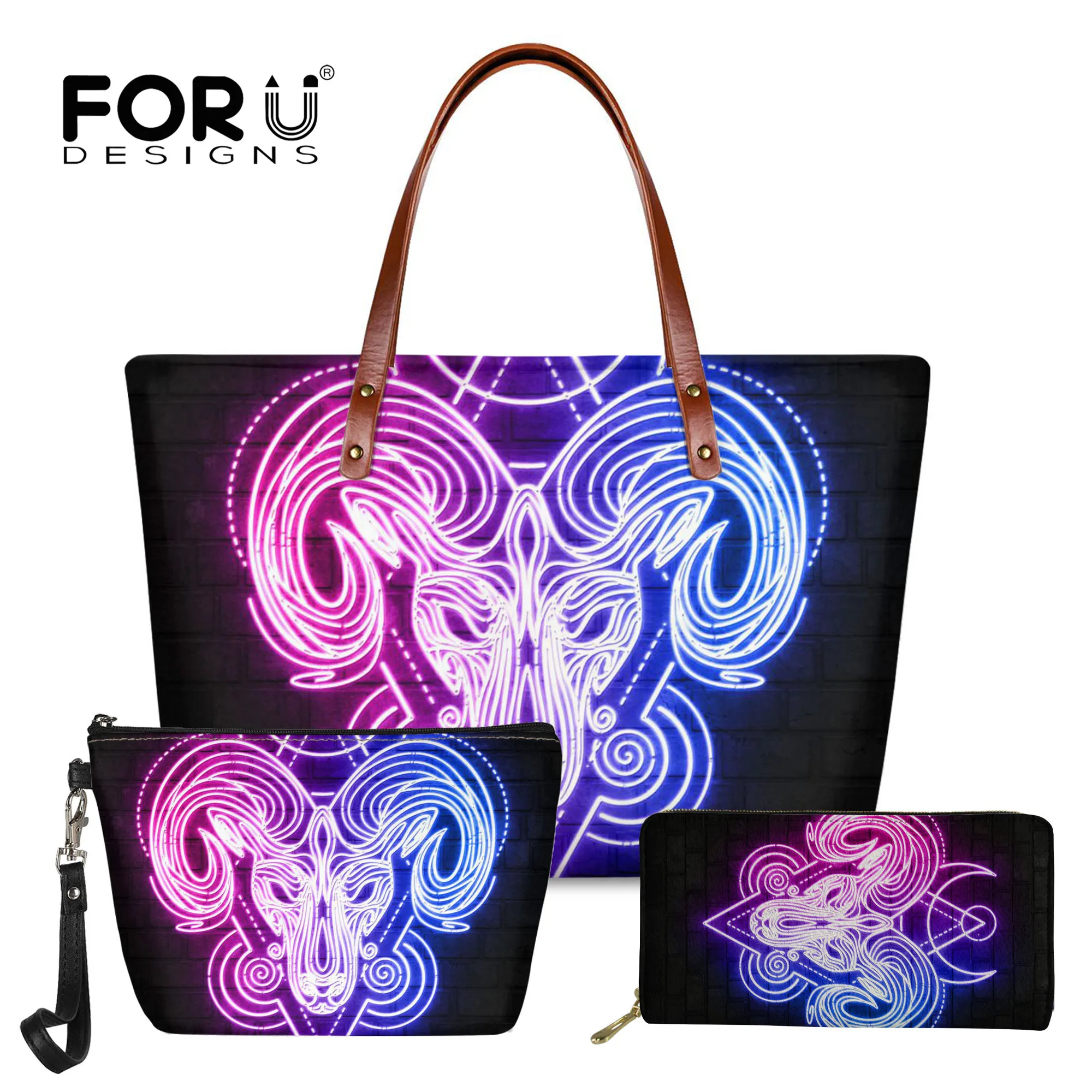 

FORUDESIGNS Colorful Constellation Pattern Design Handbags for Teen Girls Luxury Large Neoprene Hand Bags 3Pcs Set Bolsa Mujer