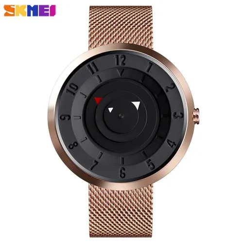Rose gold watch SKMEI Роскошные простые мужские кварцевые уличные спортивные часы водонепроницаемые наручные часы Креативный ремешок из нержавеющей стали часы Relogio Masculino - Цвет: Rose gold watch