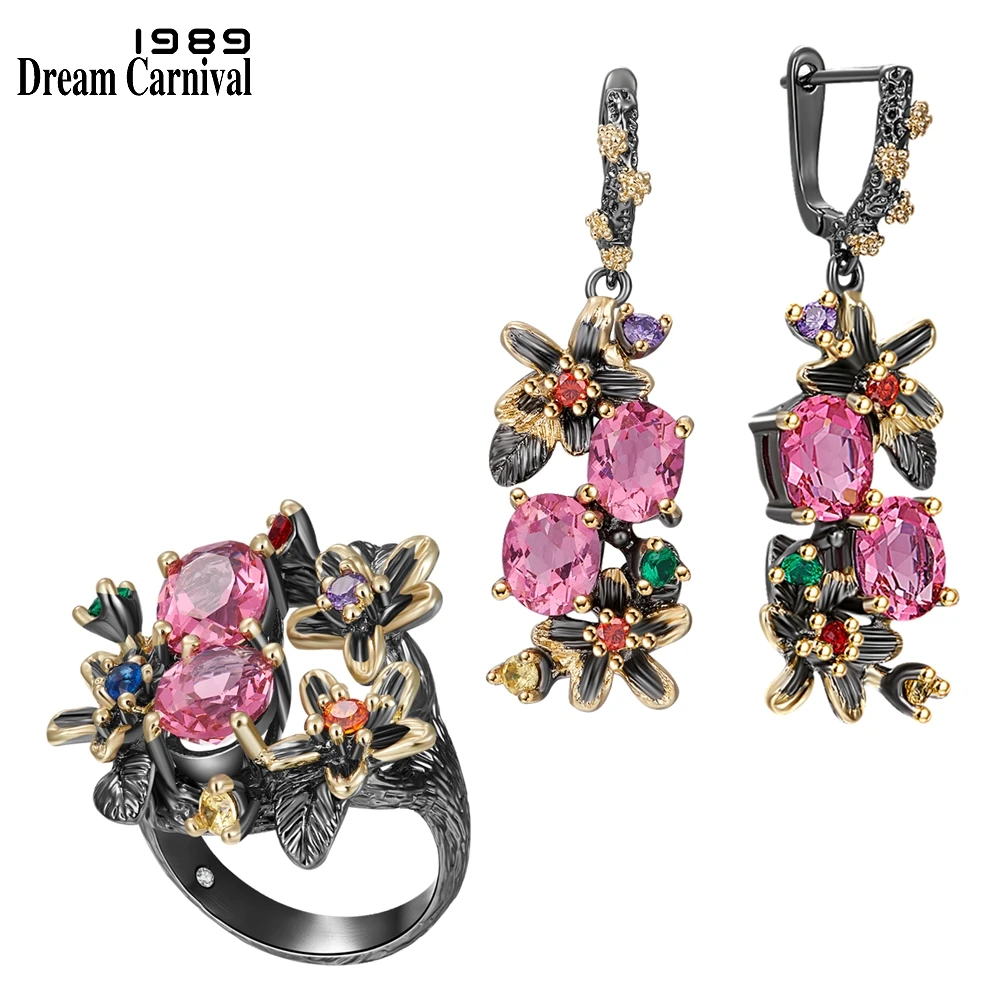 DreamCarnival1989 Stunning Fuchsia Zirconia Ring Earrings Jewelry Set Women Anniversary Party Must Have Eye Catching ER3874FUS2