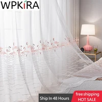 pink flamingo embroidery white tulle curtain nordic ins style voile for living room bedroom window screen panel sheer zh066h