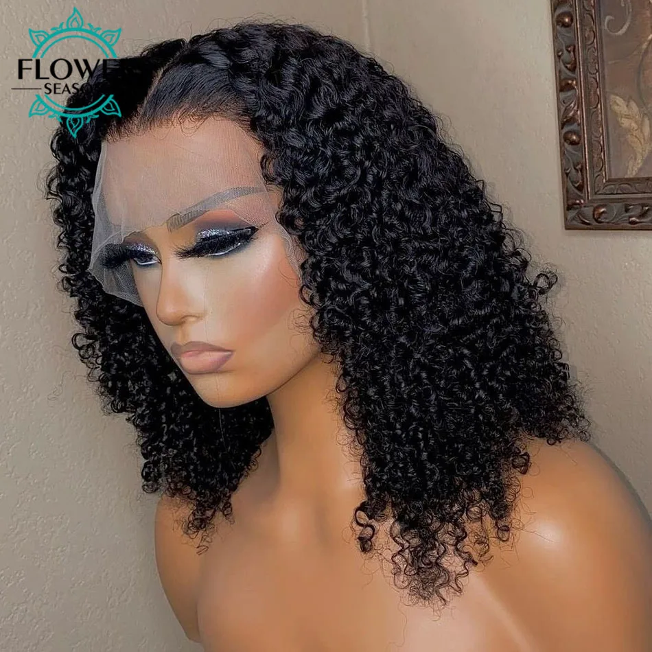 

Afro Kinky Curly Wig 13x6 Transparent HD Lace Front Wig Remy Brazilian Human Hair Wigs 180 Density Preplucked FlowerSeason