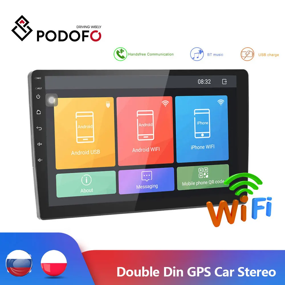 

Podofo Android 2 Din Autoradio Car Stereo Radio 10.1'' 1080P 2.5D Tempered Glass Mirror Car MP5 Player Bluetooth WIFI GPS FM AM