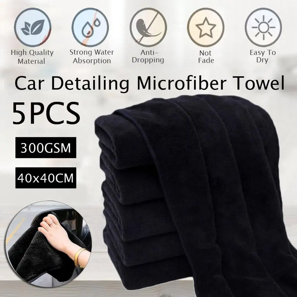 

5pcs/set Car Care Polishing Wash Towels Microfibers Car Detailing Cleaning Soft Cloths Home Window 40x40cm Black