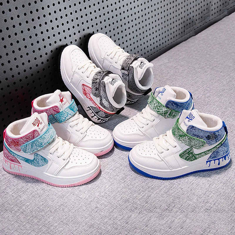 High Quality 26-36 Kids Wear-resistant Graffiti High Top Sport Shoes Boys Girls Non-slip Casual Sneakers Soft Bottom Sneakers enlarge