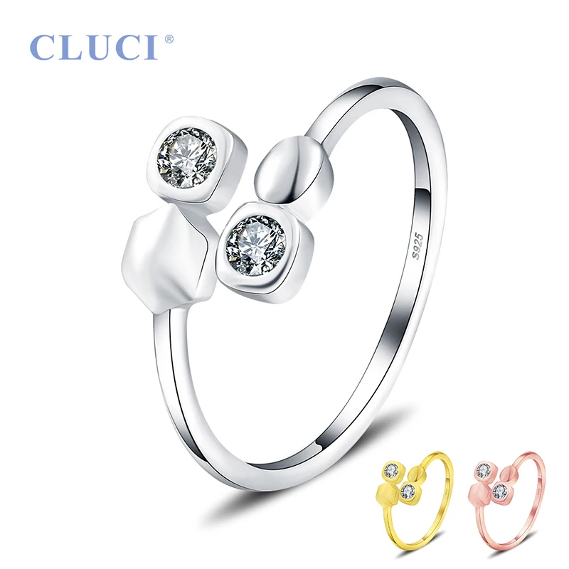 

Серебряное женское кольцо CLUCI, ювелирные изделия из серебра 925 пробы с регулируемым цирконием, открытые кольца для женщин DR2009SB