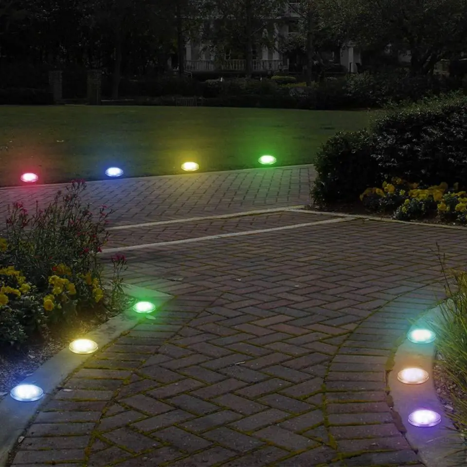 4 шт красочные преобразования RGB Солнечный из нержавеющей стали 8LED наземный