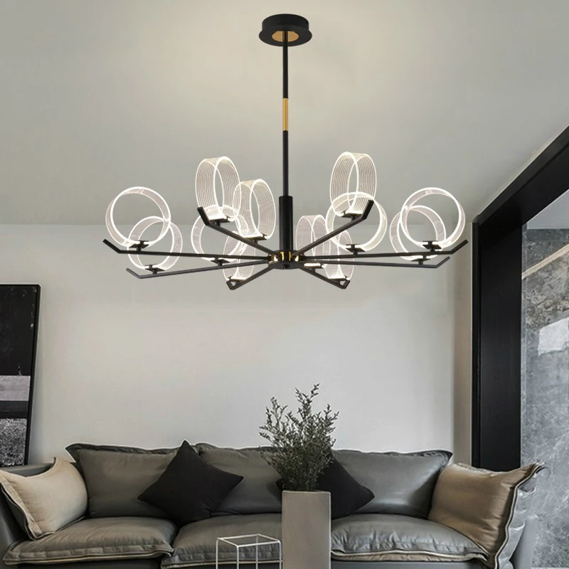 

LED Black Chandelier Lighting Nordic Modern Dining Living Room Simple Hanging Lamp Bedroom Indoor Acrylic Multi-head Chandeliers