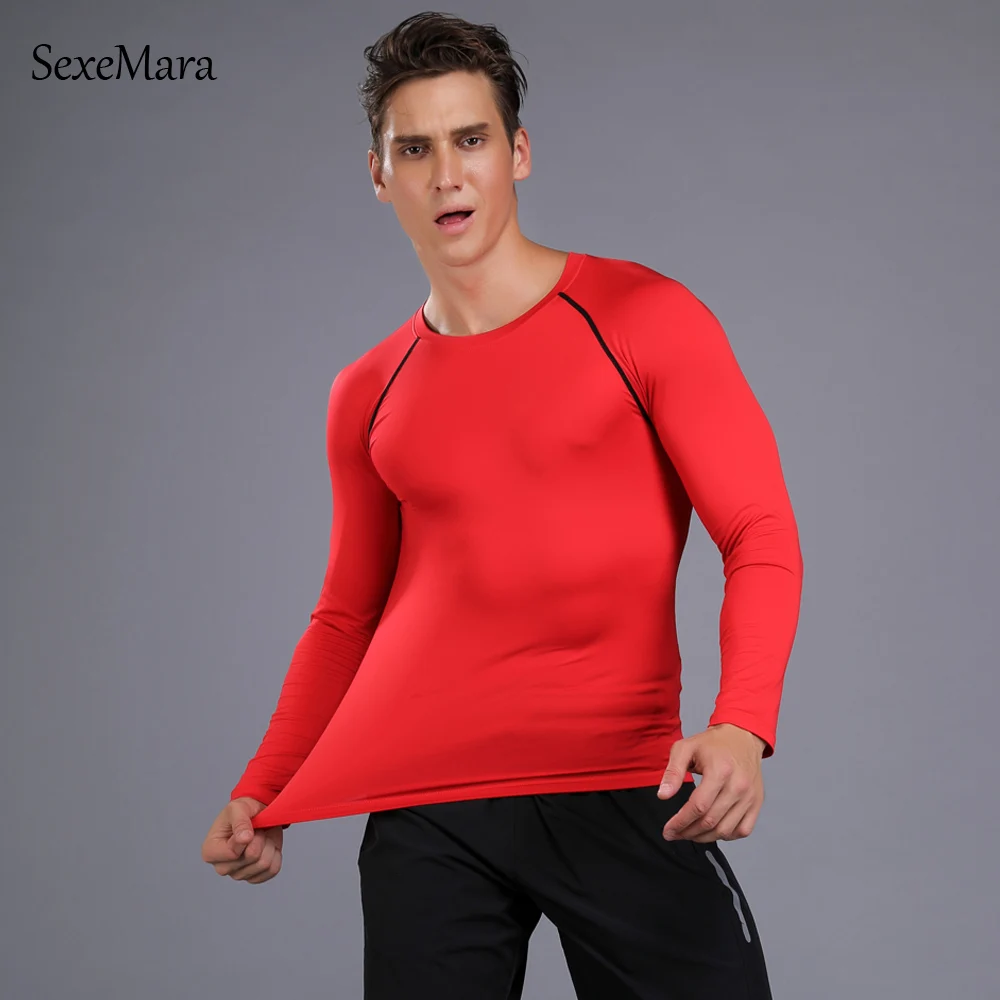 Quick Dry Slim Fit Tees Men Printed T-Shirts Compression Shirt Tops Bodybuilding Fitness O-Neck Long Sleeve Male T Shirt