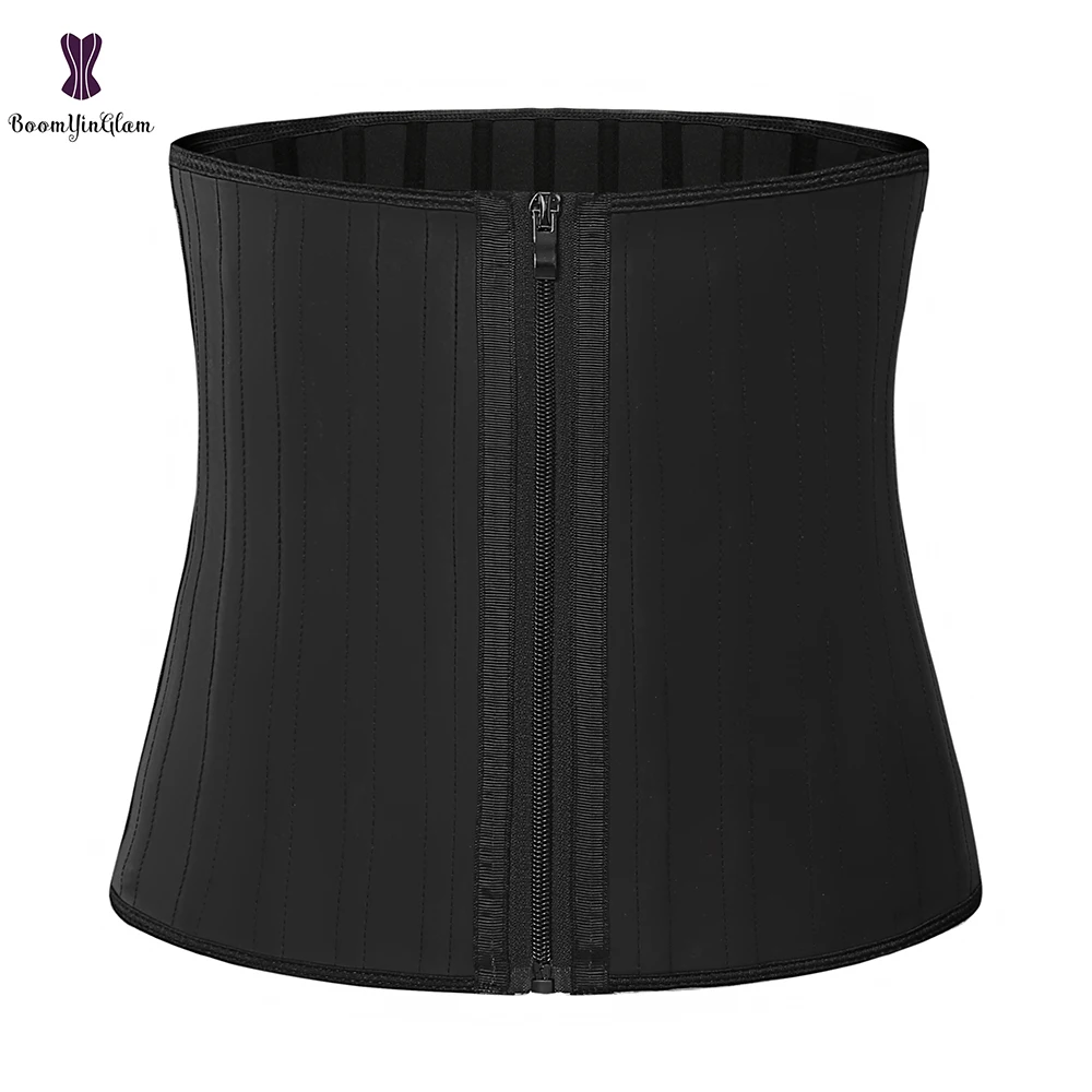 

Shinning Latex Waist Trainer 25 Spiral Steel Boned Black Slimming Cincher 3 Hooks And Eyes Zipper Underwear Corselet