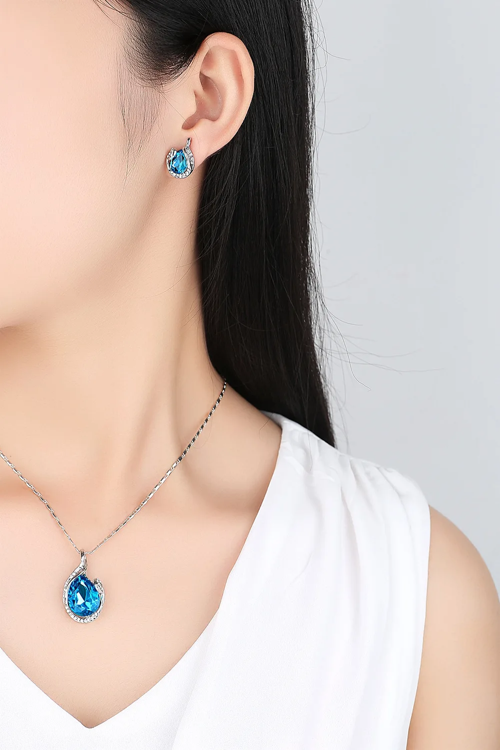 Double Fair Classic Beauty Teardrop Sets For Women Wedding Engagement Jewelry Necklace& Earring Fashionable Jewellry KAS099