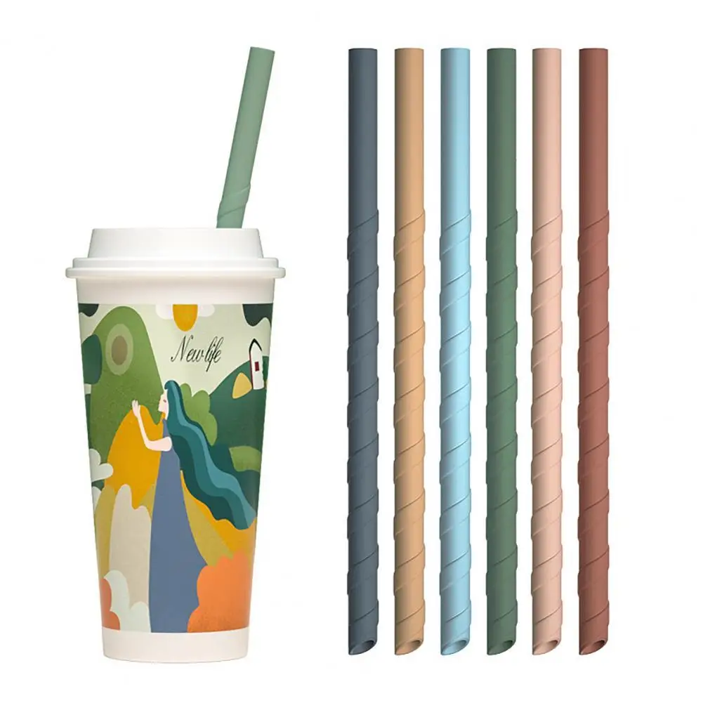 

6Pcs/Set Drinking Straws Soft Threaded Silicone Eco-friendly Resuable Straws with Cleaning Brush for Bar