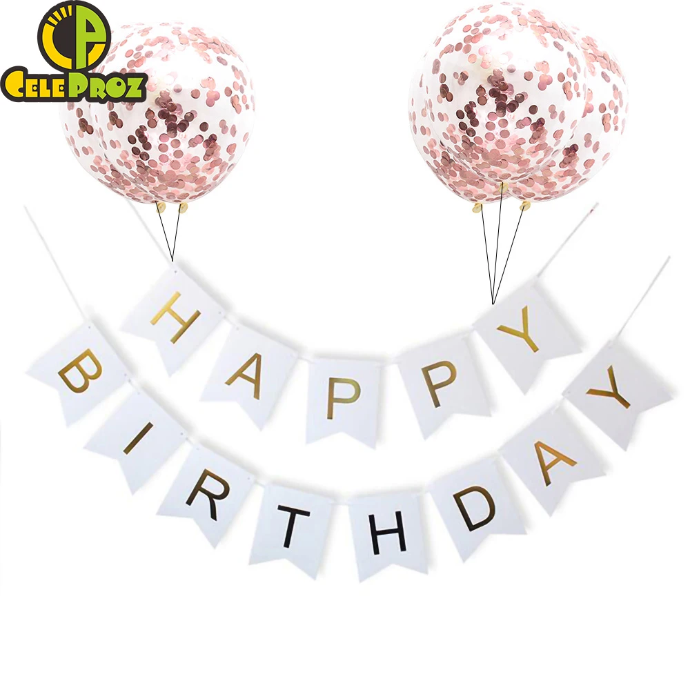 1 Набор С Днем Рождения бумажный флаг баннер розовый Золотой Серебряный конфетти