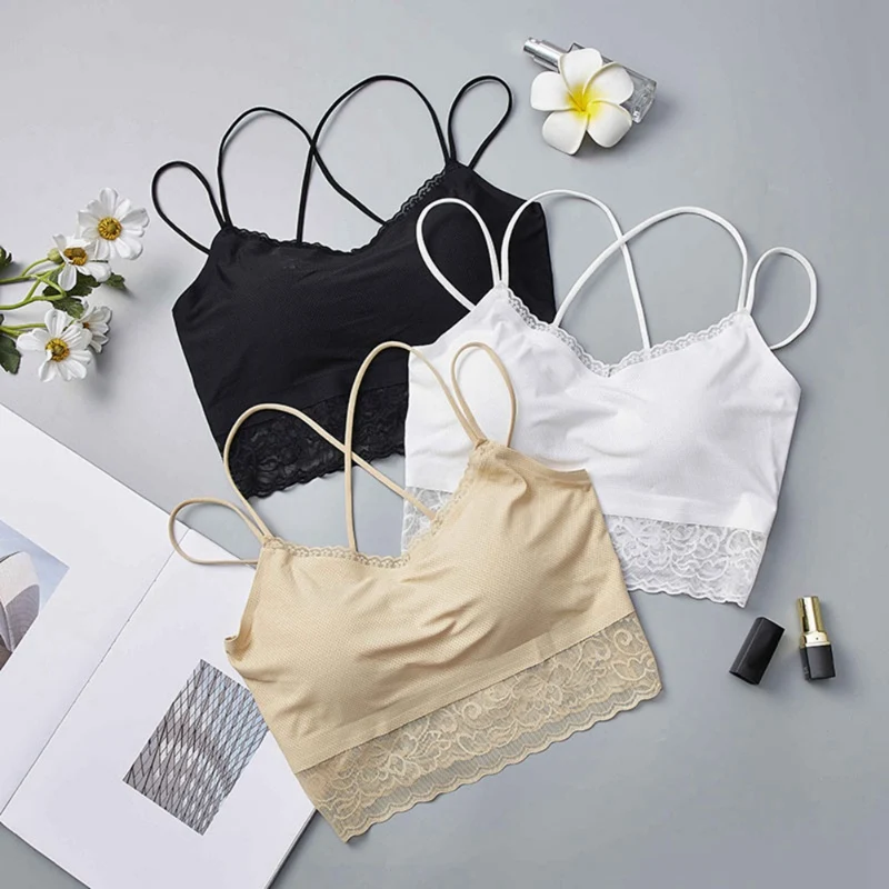 

Sexy Crop Tank Top Breathable Padded Bra Women Seamless Lace Beautiful Back Vest Bra