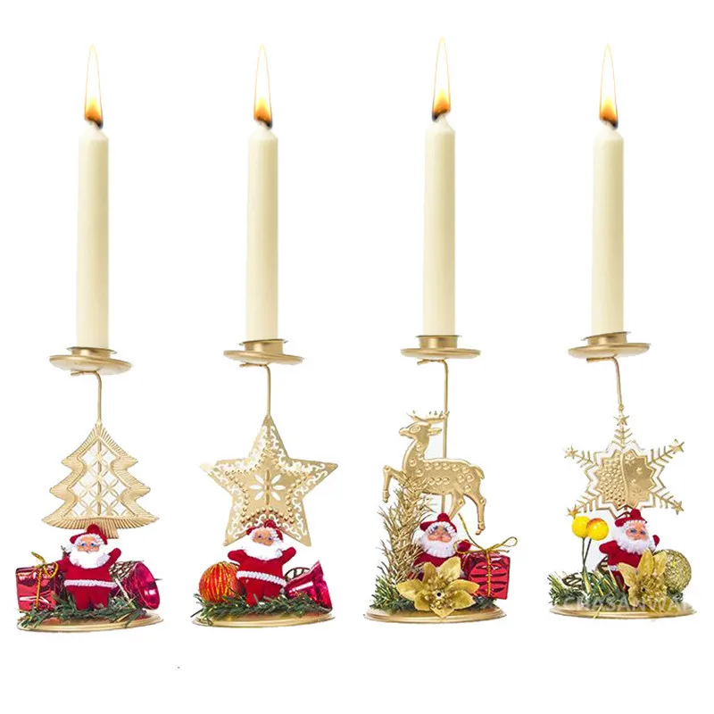 

Christmas Wrought Iron Candlestick Ornaments Xmas Candle Tabletop Decoration Noel Candle Holder Merry Christmas Decor For Home