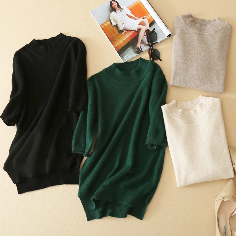 

Half Sleeve Sweaters Female Knit Tops 100% Cashmerer and Wool Pullovers Women Winter New Arrival Soft Warm Standard Clothes