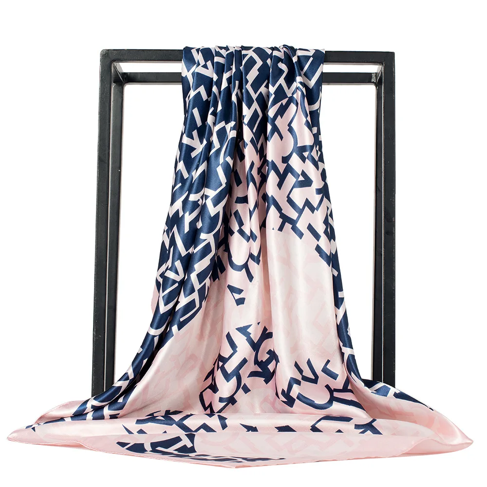 

Women Satin Scarf Foulard Bandana Muslim Female Square Silk Scarf Scarves Luxury Brand Square Scarf Female Printed Head Hijab