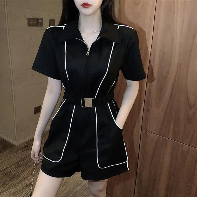 

Two - Piece Shorts Women 's 2021 Korean Style Summer New Cinched Slimming Short Sleeves Jumpsuit Personalized Set
