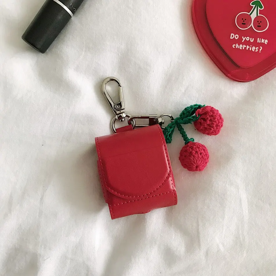 Чехол для наушников Airpods 2 роскошный кожаный чехол с красными вишнями Apple Air Pods