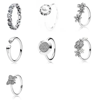 925 sterling silver ring charms diy round shape flower butterfly crystal finger ring for women party jewelry