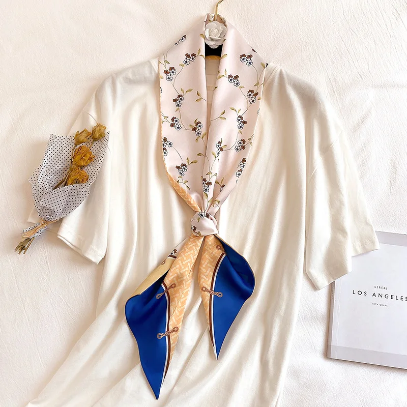 Long Skinny Silk Neck Scarf Women Hair Band Floral Print Handle Bag Tie Neckerchief Foulard Female Ribbon Scarves 2021 New |