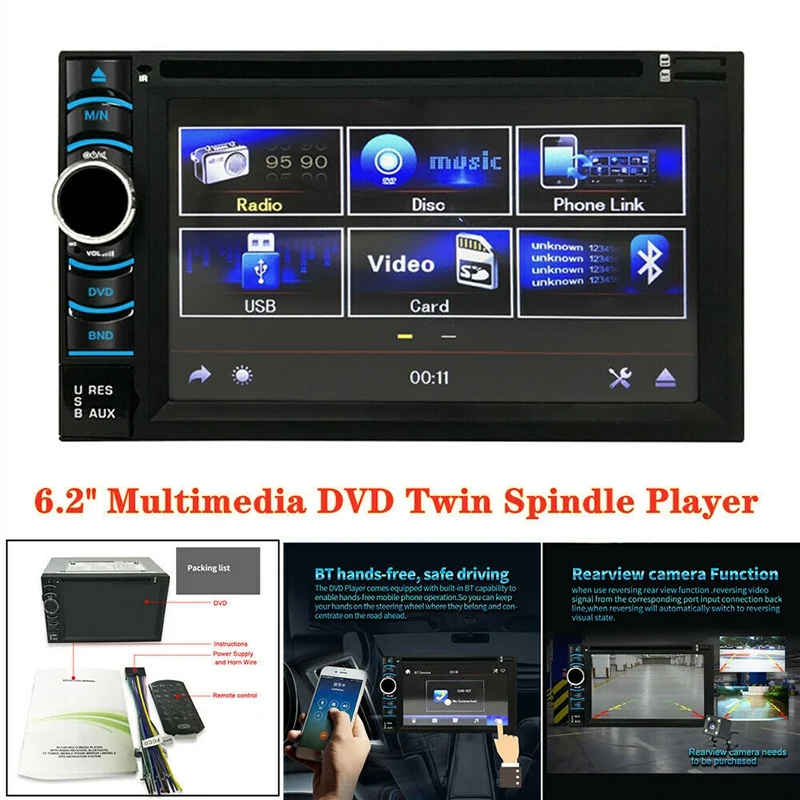 

6.2 inch 2 DIN Car Stereo CD DVD HD Player Radio Bluetooth FM AM TV USB for Ford