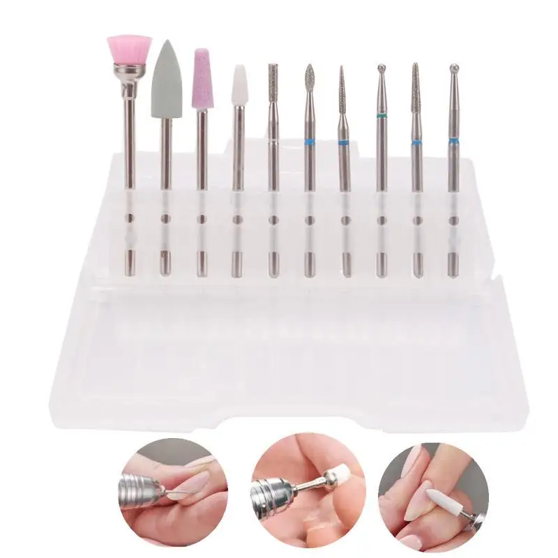 10Pcs/Set Nail Grinding Polishing Head Set Nail Drill Bit Manicure Cutter Pedicure Tools Electric Manicure Drills Accessories