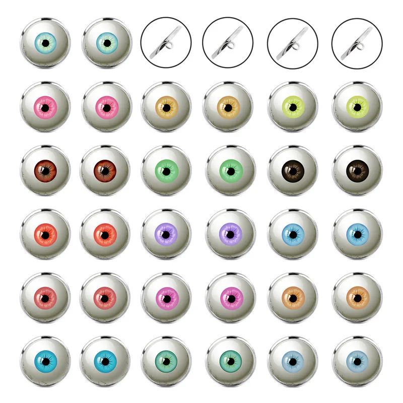

10PCS Round Pupil Glass Human Eye Animal Cameo Cabochon Buttons Iron White K Base Eyeballs Craft Doll Making Sewing Accessory