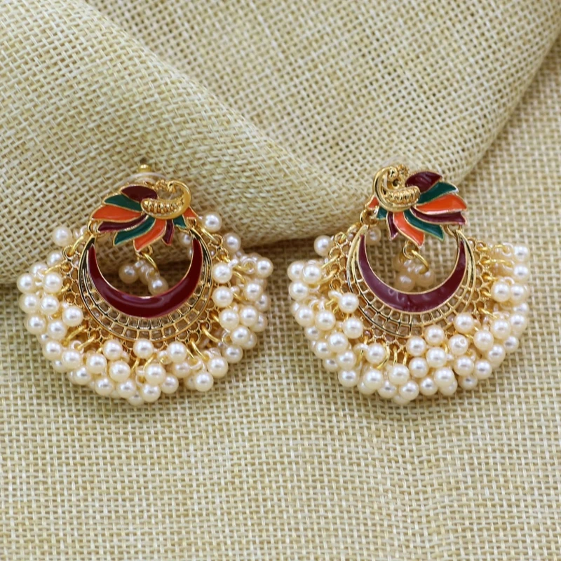 

Bollywood Ethnic Bridal Bride Kundan Earrings Peacock Pearls Jhumka Jhumki Indian Bahubali Drop Earrings Fashion Jewelry