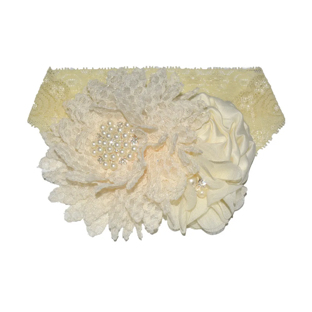 Baby girls Flower Headband Newborn Infant Pearl Flowers With Lace wide Headbands Bebes Hair accessories Phoro props Kids Turban | Мать и