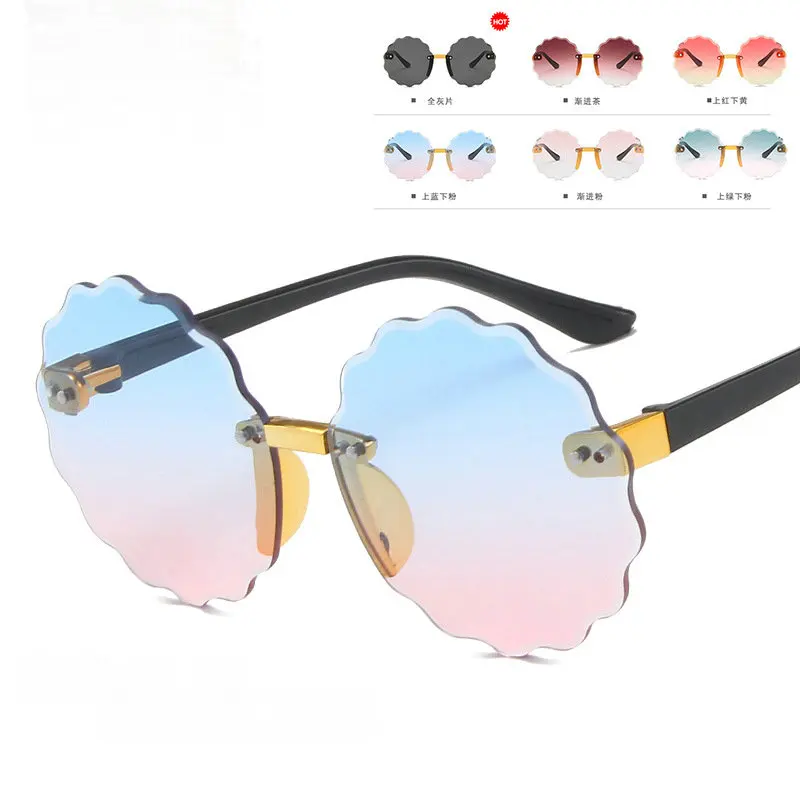 

2021 Kids Cute Cartoon Bear Shape Flower Round Sunglasses Boy Girls Children Vintage UV400 Colors Rimless round Sun Glasses