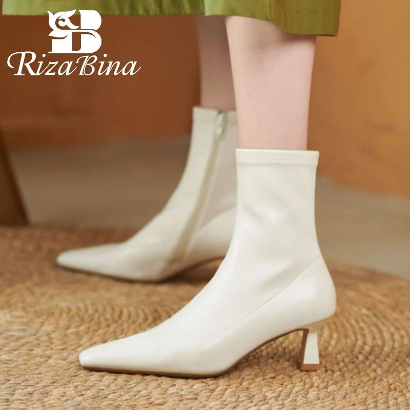 

RIZABINA Size 33-41 Women New Fashion Ankle Boots Shoes Short Boots Thin High Heels Winter Fashion Female Ladies Footwear