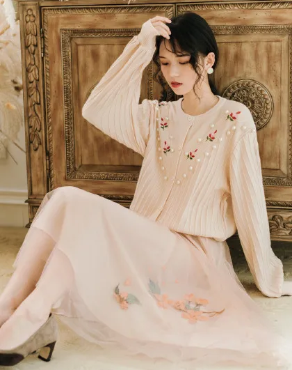 

2020 new fashion women's clothing O-Neck Vintage Full 2 piece set women