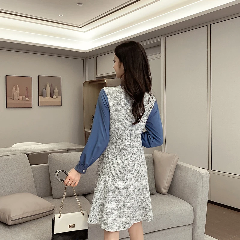 Женское короткое платье с длинным рукавом винтажное Элегантное повседневное