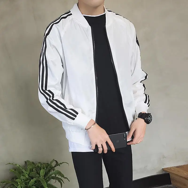

Jacket Men Casual Mandarin Collar Fitted Jackets Lightweight Streetwear Baseball Coat Full Zip Windbreakers 2020 Autumn