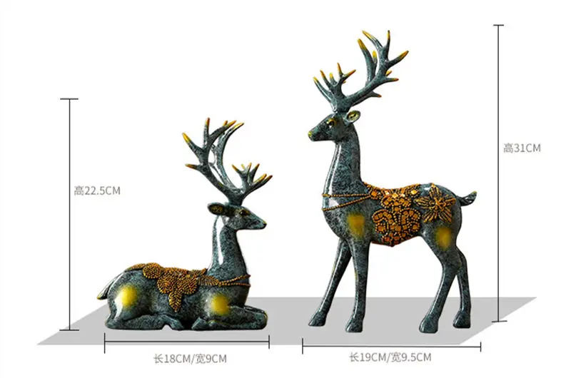 

TOP 2pcs/lot 31cm creative Crafts couples Elk figure statue Resin animal deer ornaments model toy Home room decoration gift