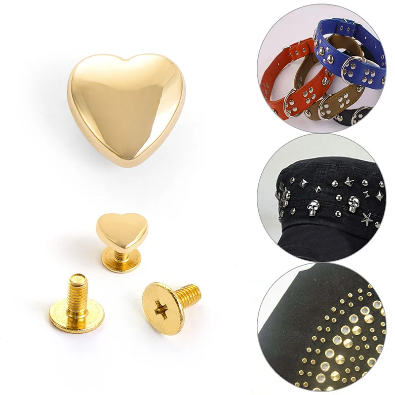 

10 Sets Heart Shape Metal Screw Back Rivets For Leather Studs Nail Garment Leather Craft Belt Wallet Bag Decor Hardware