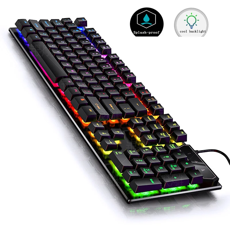 

Teclado para juegos de 104 teclas, teclados iluminados RGB impermeables para ordenador, teclado con cable de luz negra para