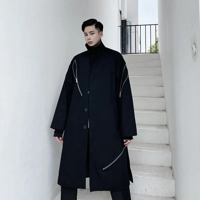 Мужской Длинный свободный Тренч на молнии винтажная Модная Повседневная